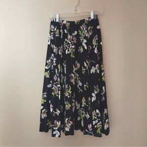 Floral and navy pleated midi skirt